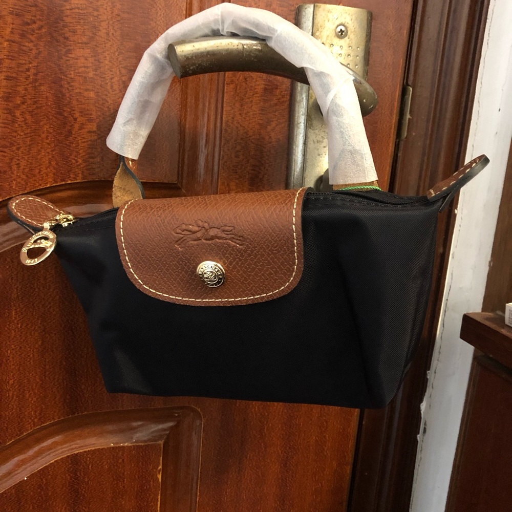 Longchamp Black Cosmetic Pouch with Brown Trim
